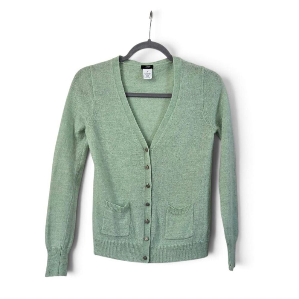 J.Crew Alpaca Wool Blend Sage Green Cardigan Sweater Womens Medium Pockets